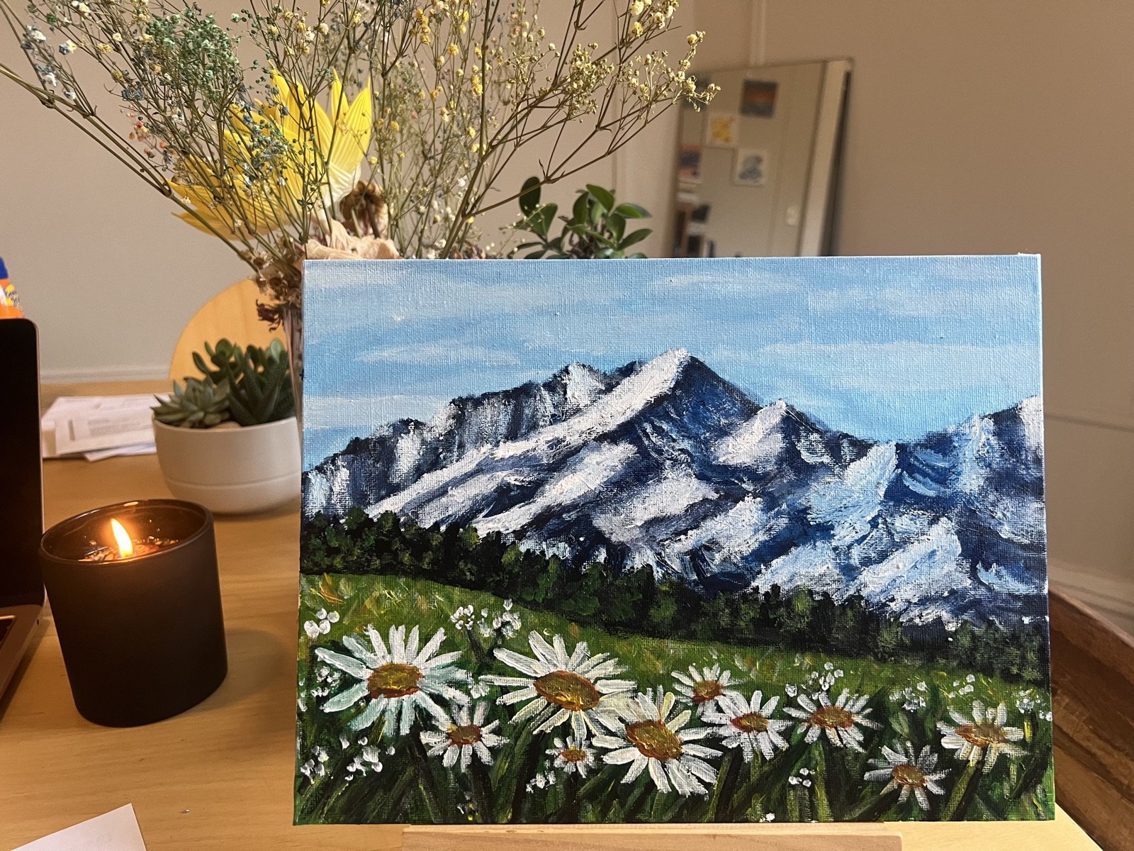 Painting: Daisies under the mountain