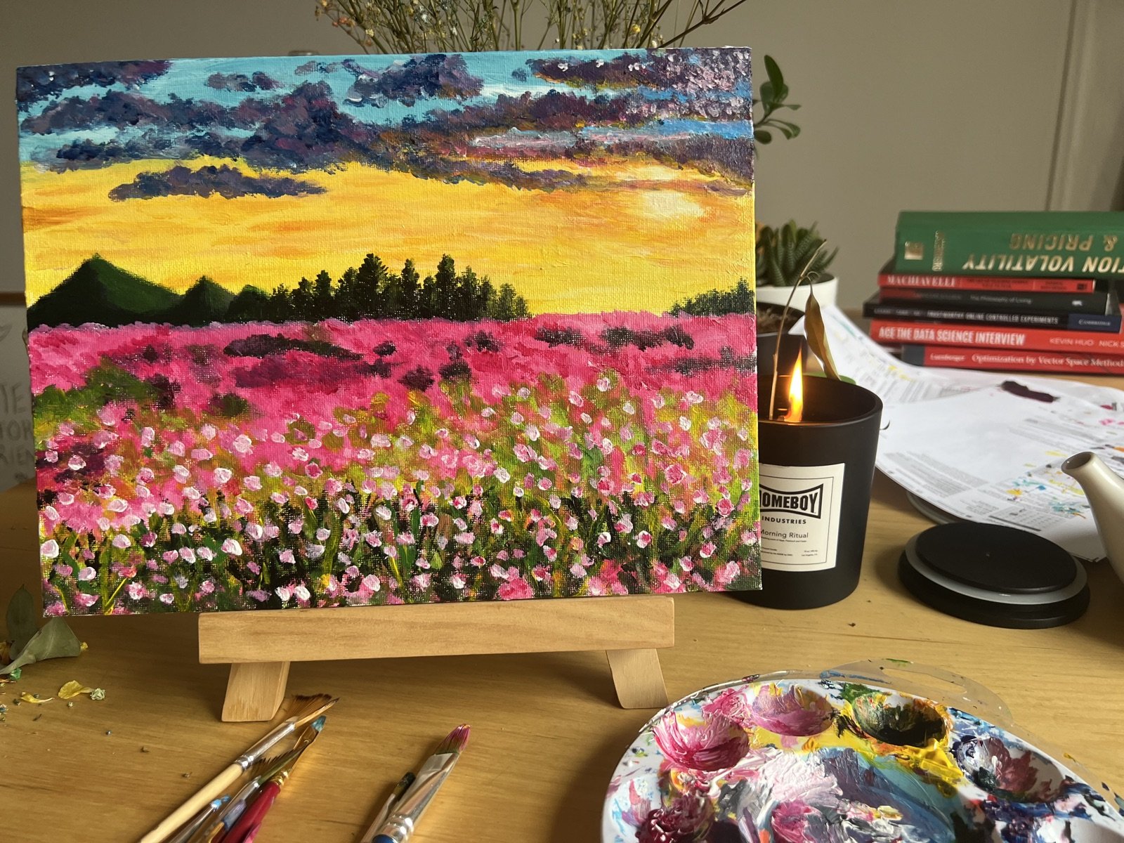 Painting: Sunset over the flower field